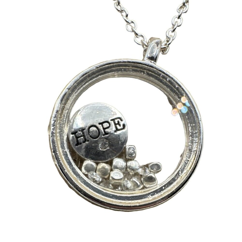 Inspirational Floating Hope Shell Necklace Pendant Charm Round Silver Tone